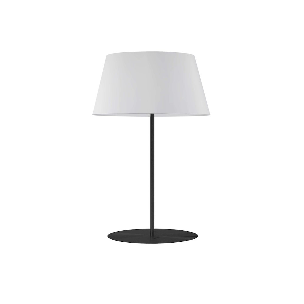 1 Light Incandescent Round Base Table Lamp Matte Black with White Shade. Picture 1
