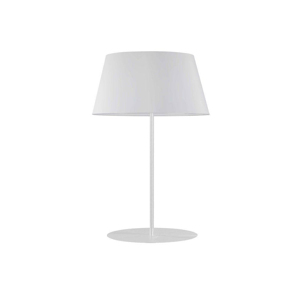 1 Light Incandescent Round Base Table Lamp Matte Black with White Shade. Picture 1