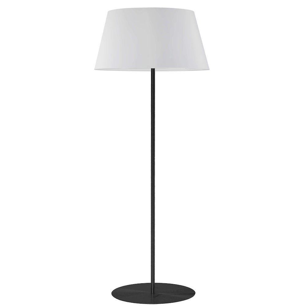 1 Light Incandescent Round Base Floor Lamp Matte Black with White Shade. Picture 1