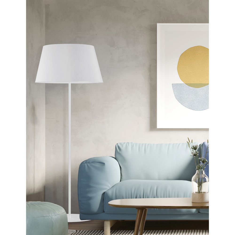 1 Light Incandescent Round Base Floor Lamp Matte White with White Shade. Picture 3