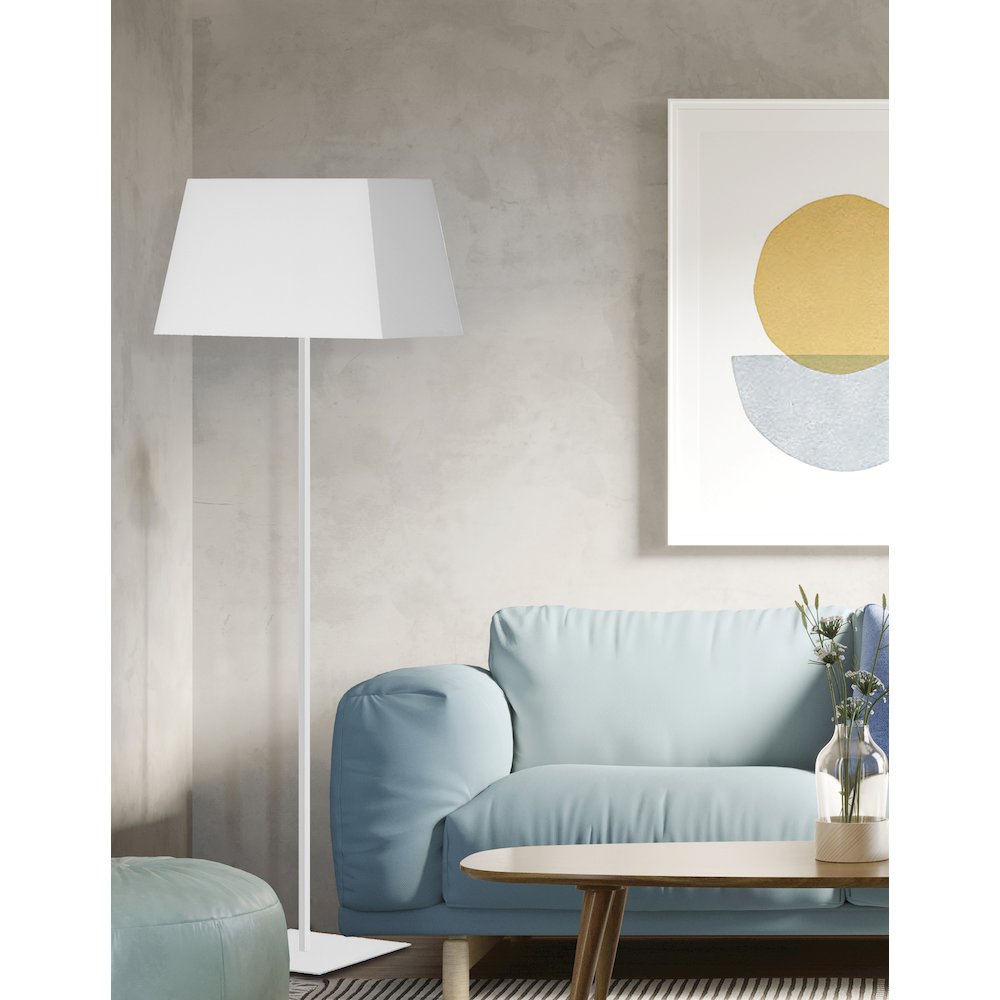 1 Light Incandescent Square Base Floor Lamp Matte White with White Shade. Picture 3