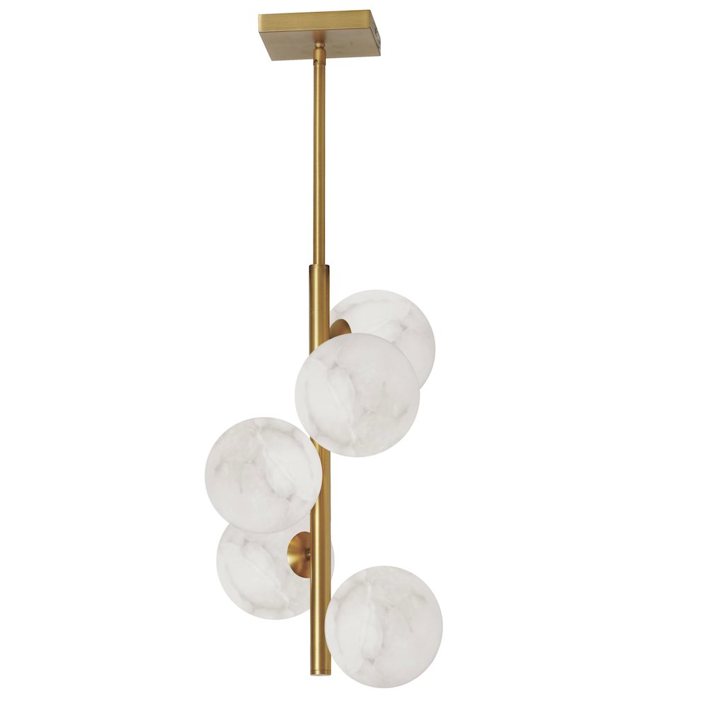 5 Light Aged Brass Pendant w/ Alabaster Glass. Picture 1