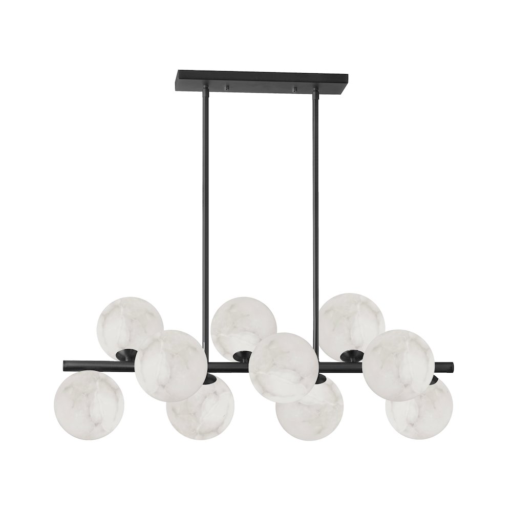 10 Light Matte Black Horizontal Pendant w/ Alabaster Glass. Picture 1