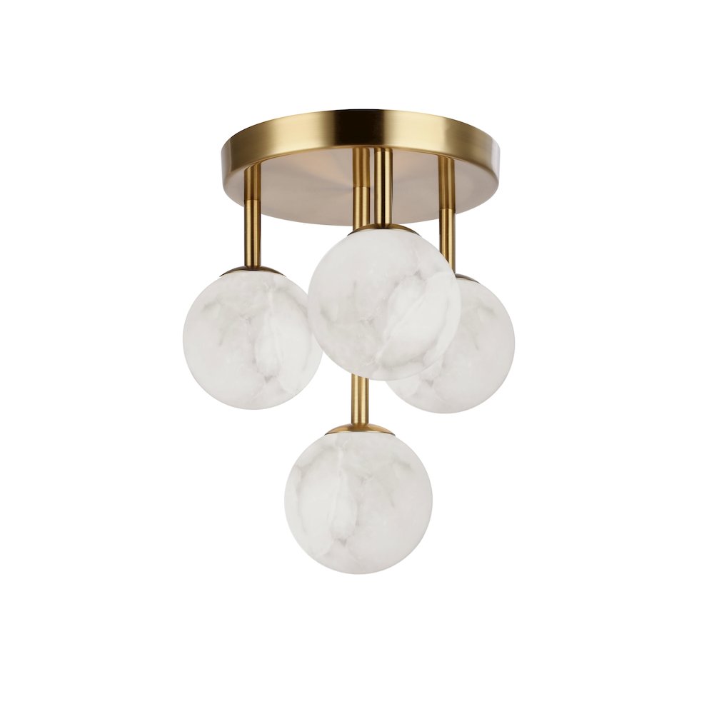 4 Light Aged Brass Flush Mount w/ Alabaster Glass. Picture 1