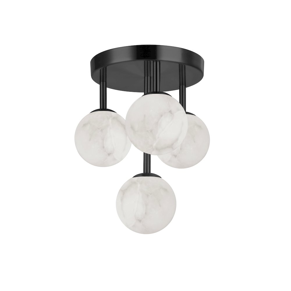 4 Light Matte Black Flush Mount w/ Alabaster Glass. Picture 1