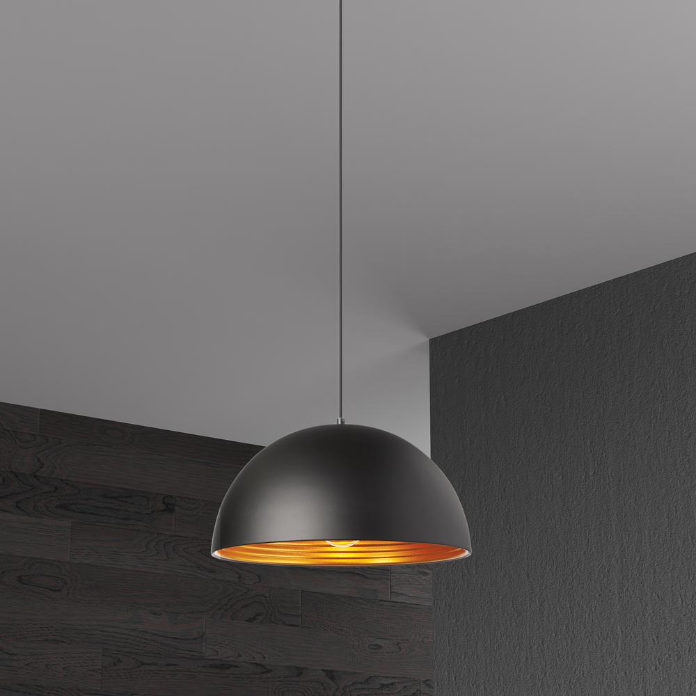 1LT Pendant, Matte Black Exterior, Gold Interior. Picture 2