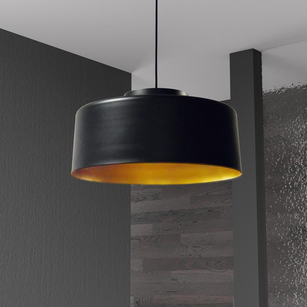 1LT Incandescent Metal Pendant,Black & Gold Finish. Picture 2