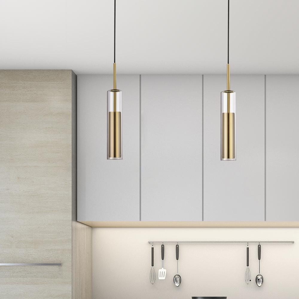 6W Pendant, Aged Brass Finish, CLR Glass. Picture 2