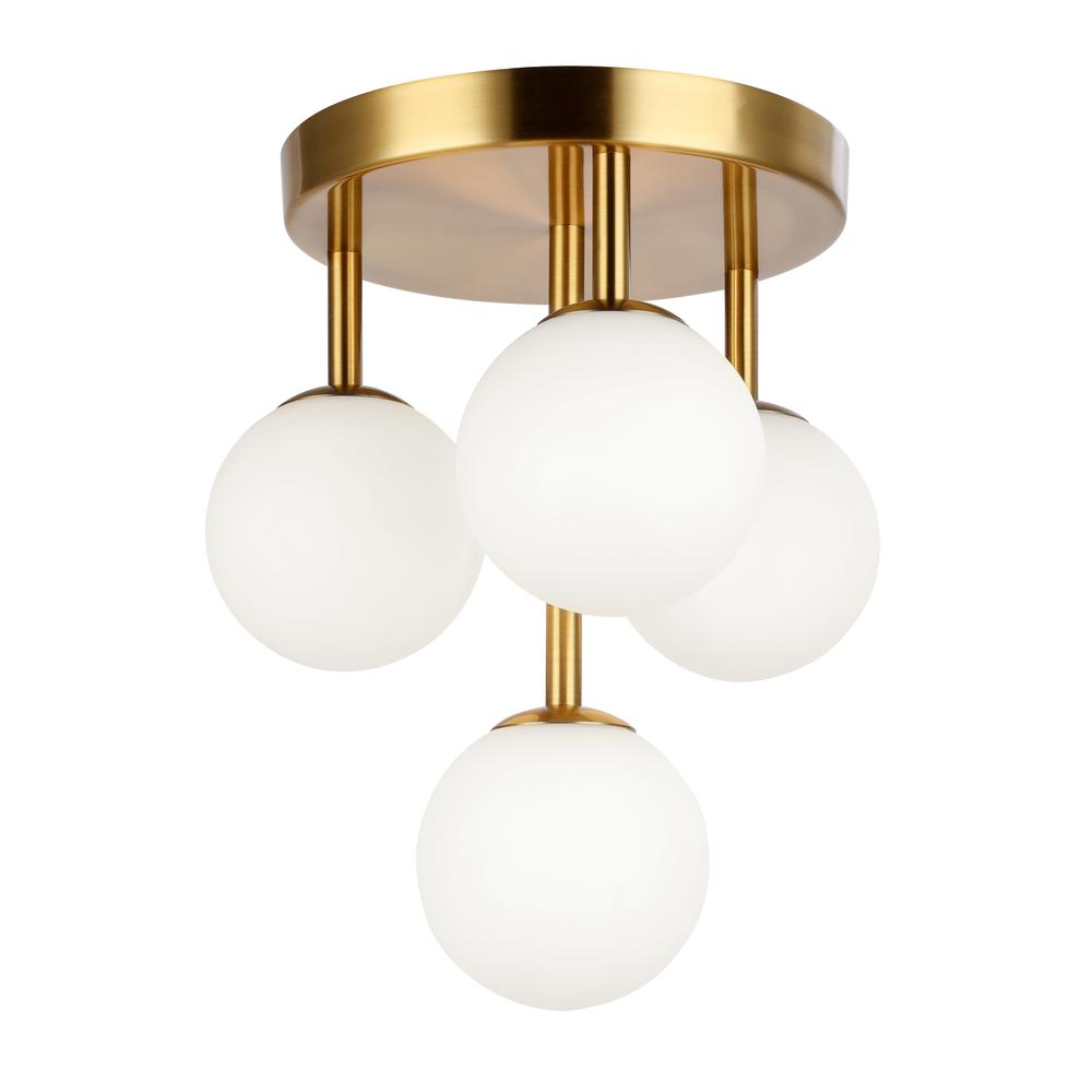 4 Light Halogen Flush Mount, Aged Brass w/Opal Glass. Picture 1