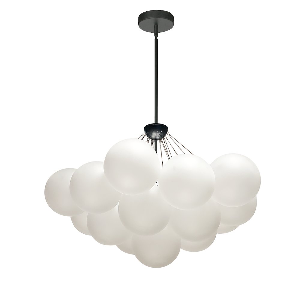 4 Light Matte Black Chandelier w/ Frosted Glass. Picture 1