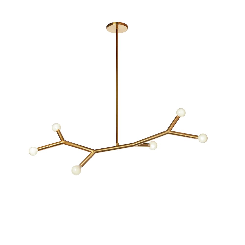 6 Light Horizontal Pendant in Aged Brass. Picture 1