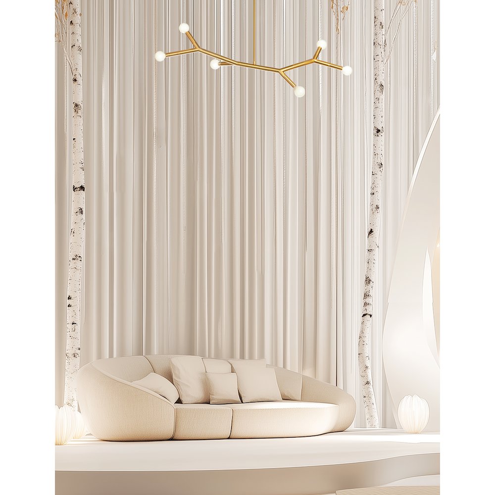 6 Light Horizontal Pendant in Aged Brass. Picture 3