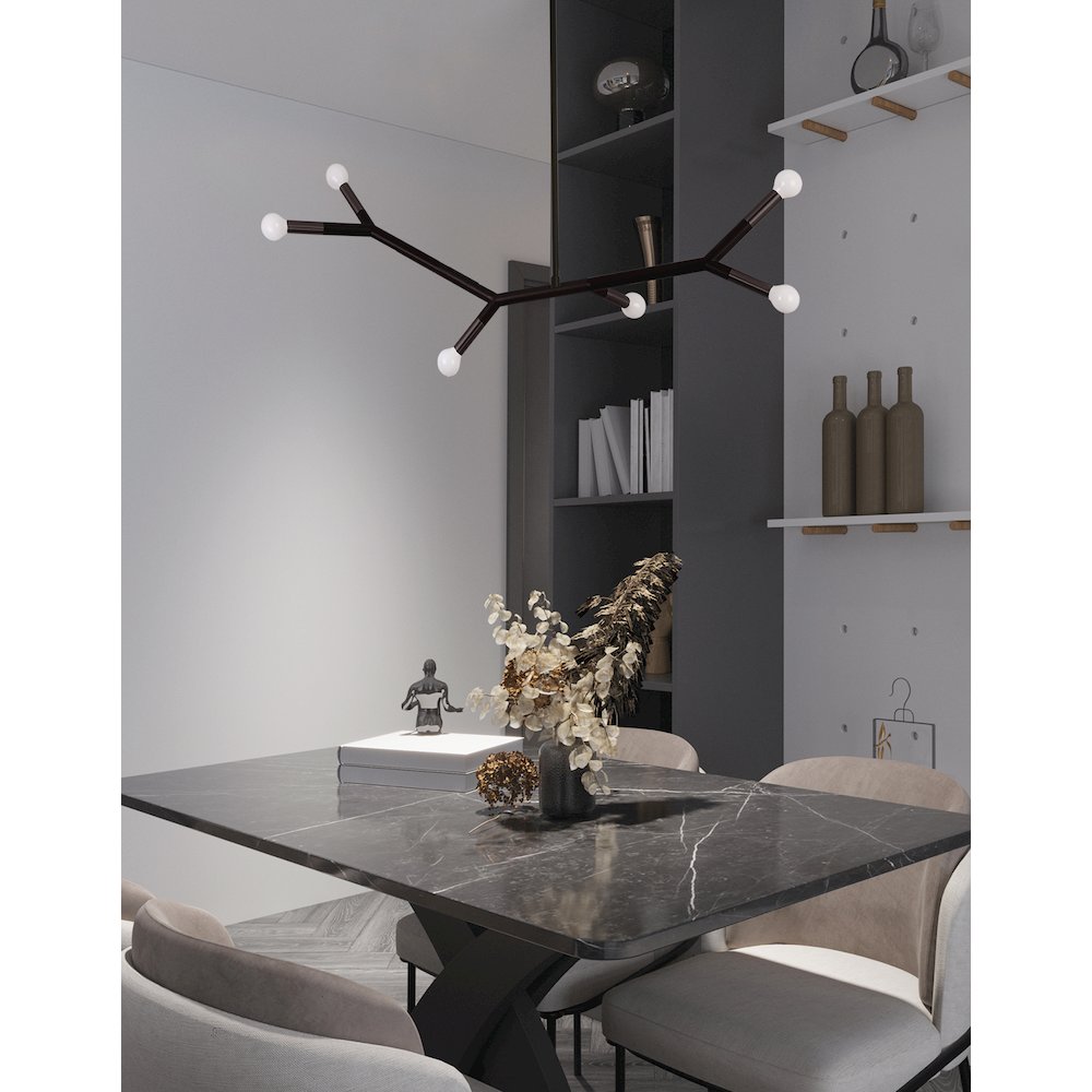 6 Light Horizontal Pendant in Matte Black. Picture 3
