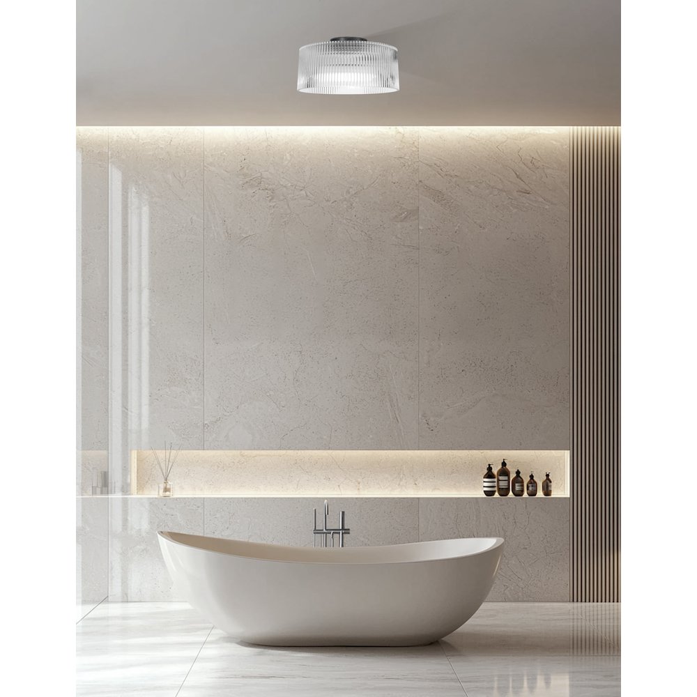 1 Light Flush Mount in Matte Black w/ Fluted Glass. Picture 3