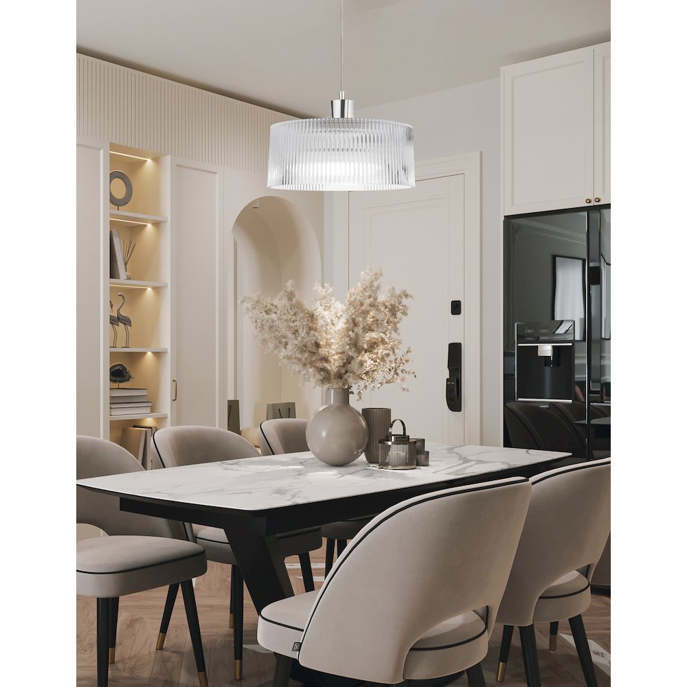 1 Light Pendant in Polished Chrome w/ Fluted Glass. Picture 3