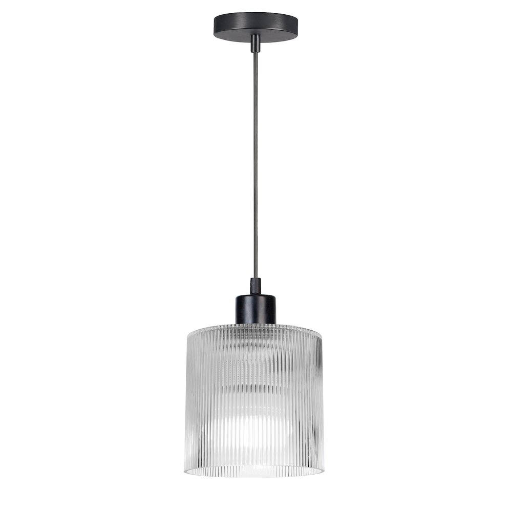 1 Light Pendant in Matte Black w/ Fluted Glass. Picture 1