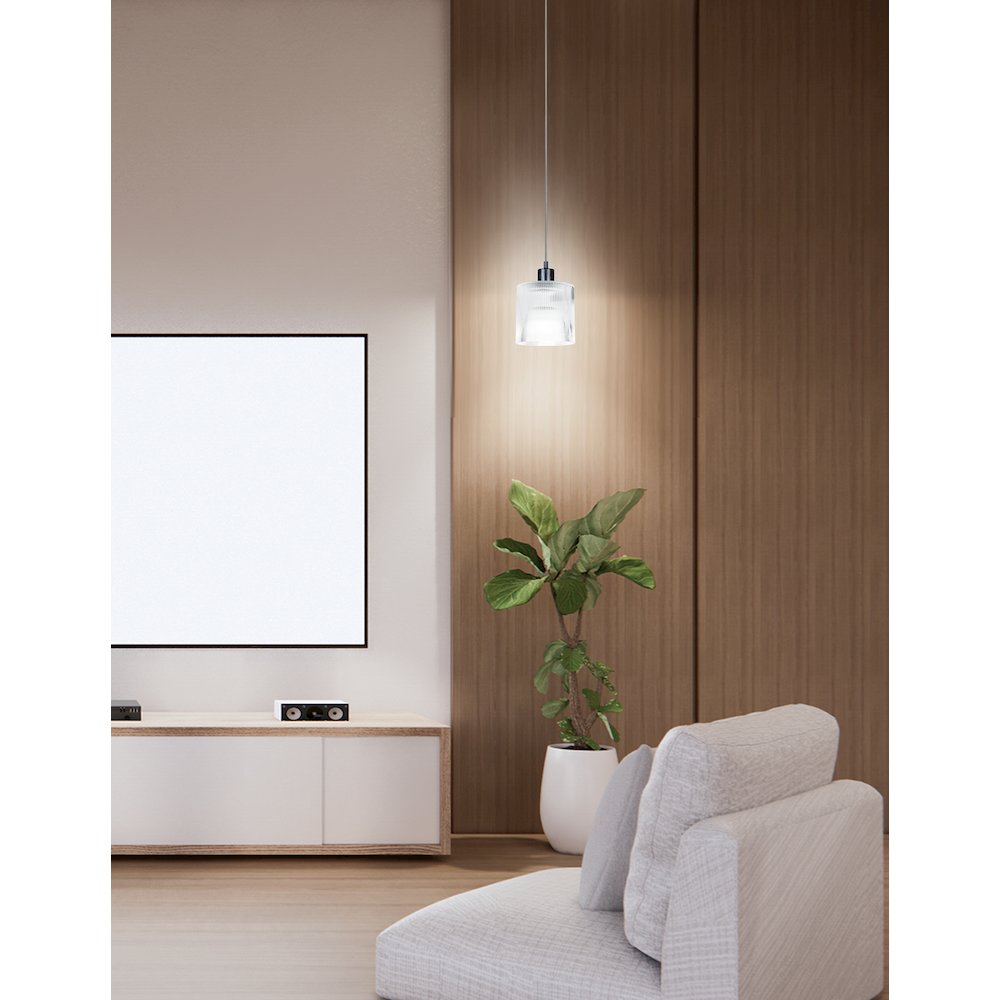 1 Light Pendant in Matte Black w/ Fluted Glass. Picture 3