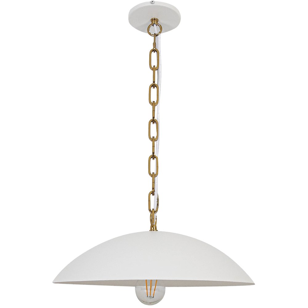 1 Light Pendant in Matte White w/ Aged Brass Chain. Picture 1
