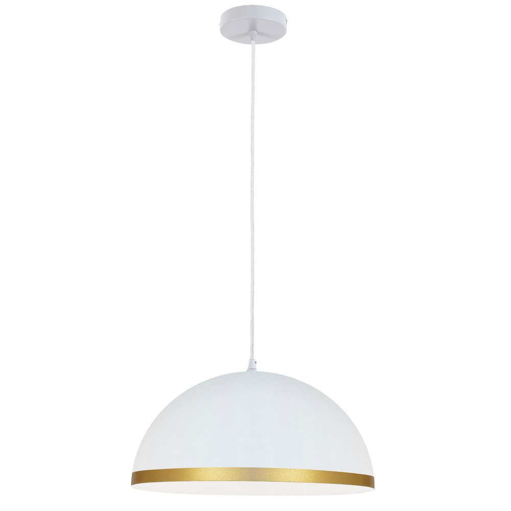 1 Light Incandescent Pendant Matte White with Gold Trim. Picture 1