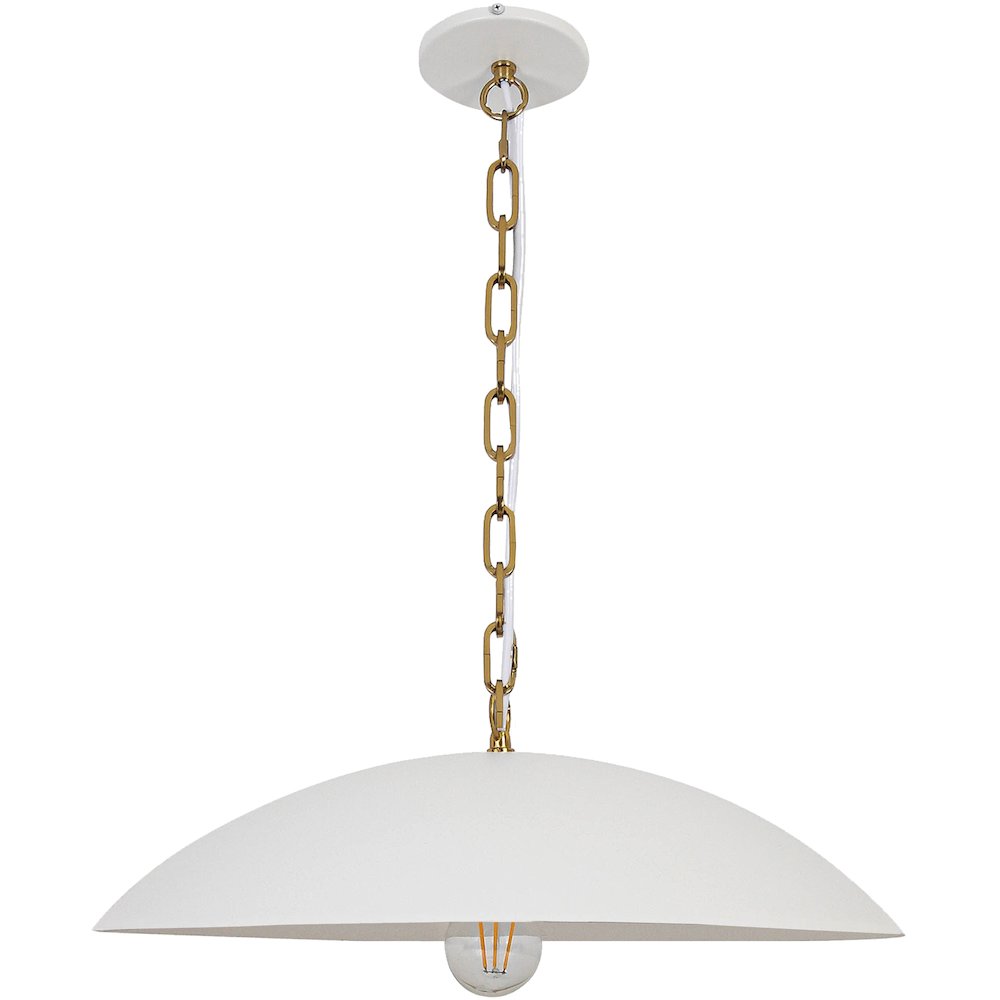 1 Light Pendant in Matte White w/ Aged Brass Chain. Picture 1