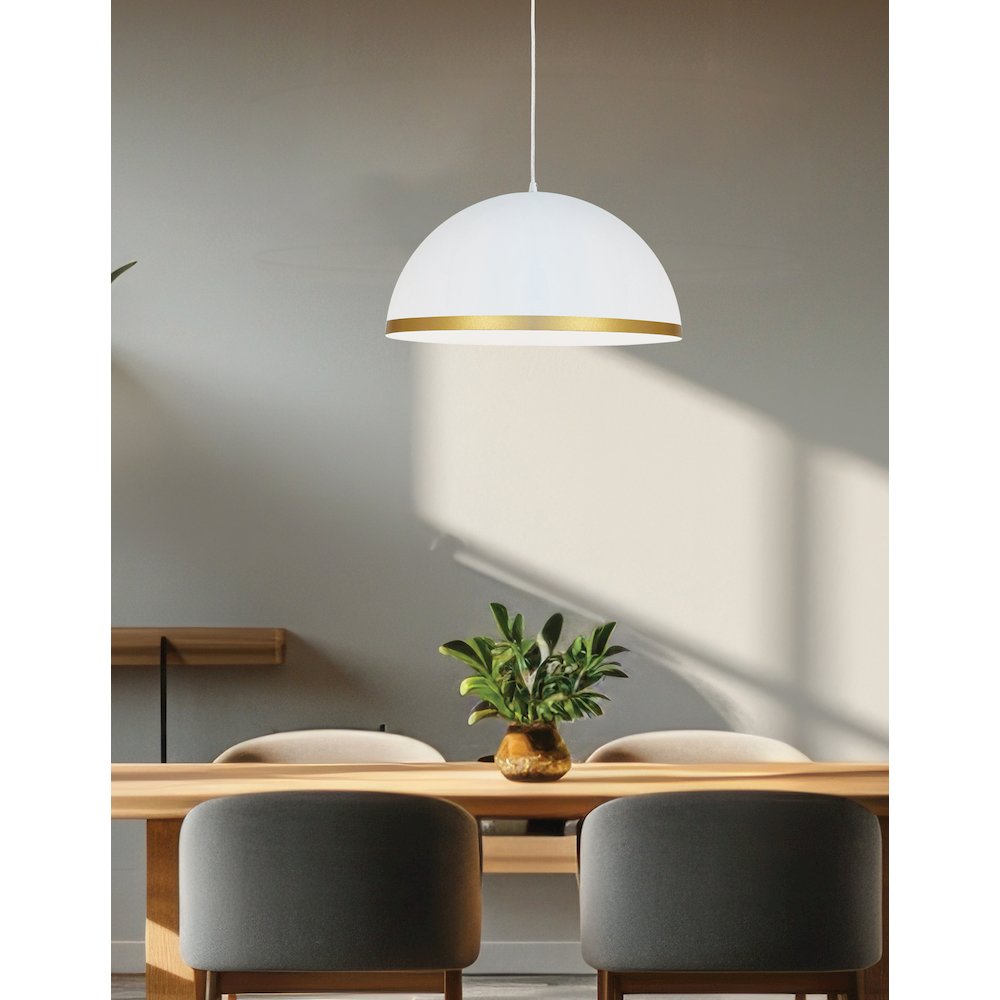 1 Light Incandescent Pendant Matte White with Gold Trim. Picture 3