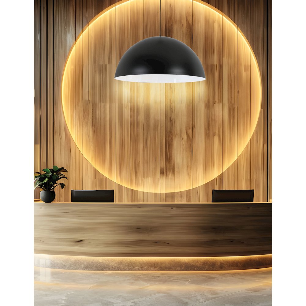 1 Light Incandescent Large Dome Pendant, Matte Black. Picture 3