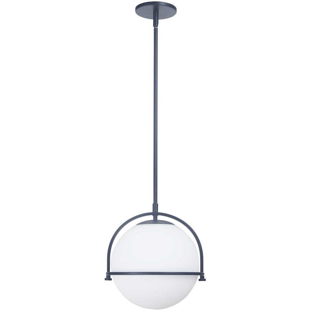 1 Light Incandescent Pendant Matte Black with White Opal Glass. Picture 1