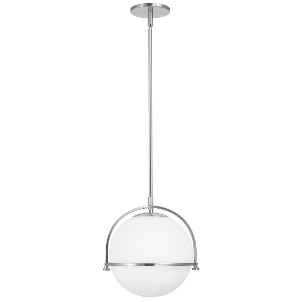 1 Light Incandescent Pendant Polished Chrome with White Opal Glass. Picture 1