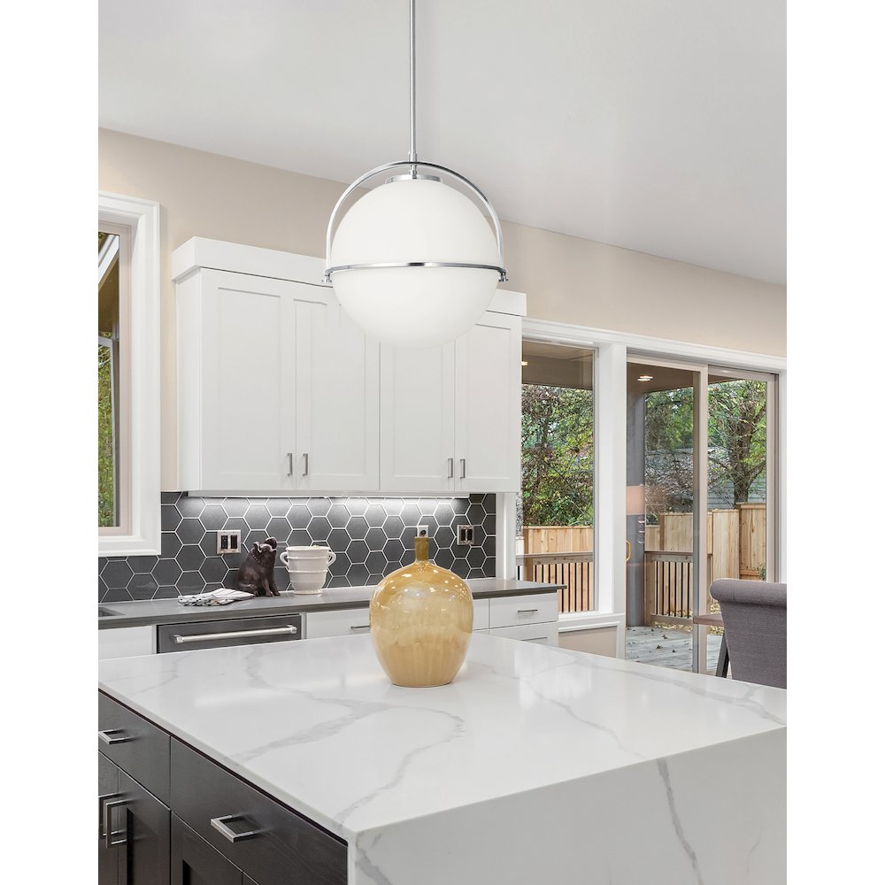 1 Light Incandescent Pendant Polished Chrome with White Opal Glass. Picture 3