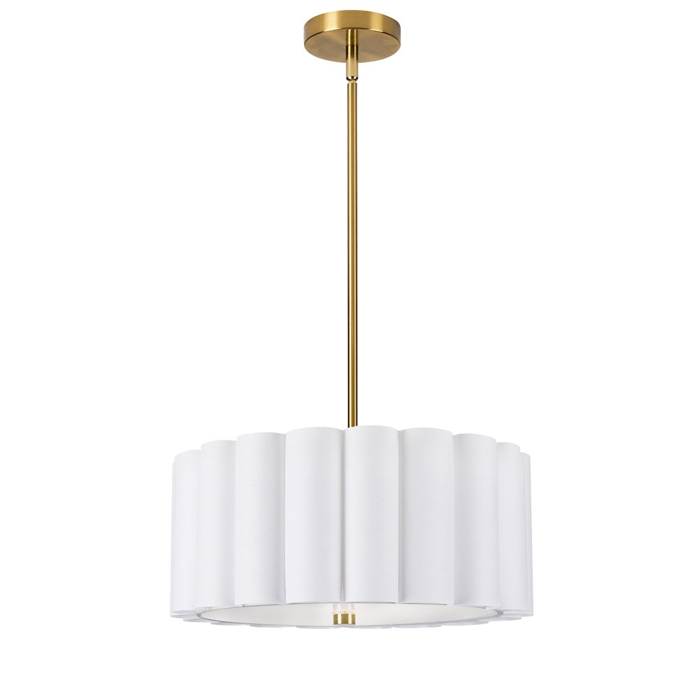 3 Light Aged Brass Pendant w/ White Shade. Picture 1