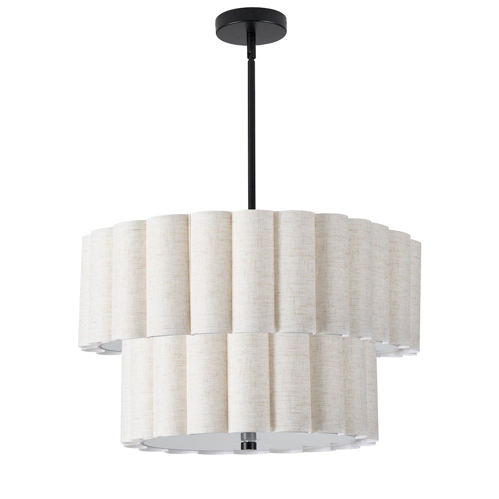4 Light Matte Black 2 Tier Pendant w/ Flax Scallop Shades. Picture 1