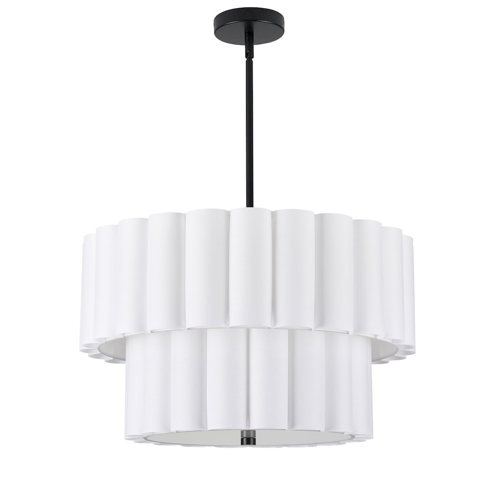 4 Light Matte Black 2 Tier Pendant w/ White Scallop Shades. Picture 1
