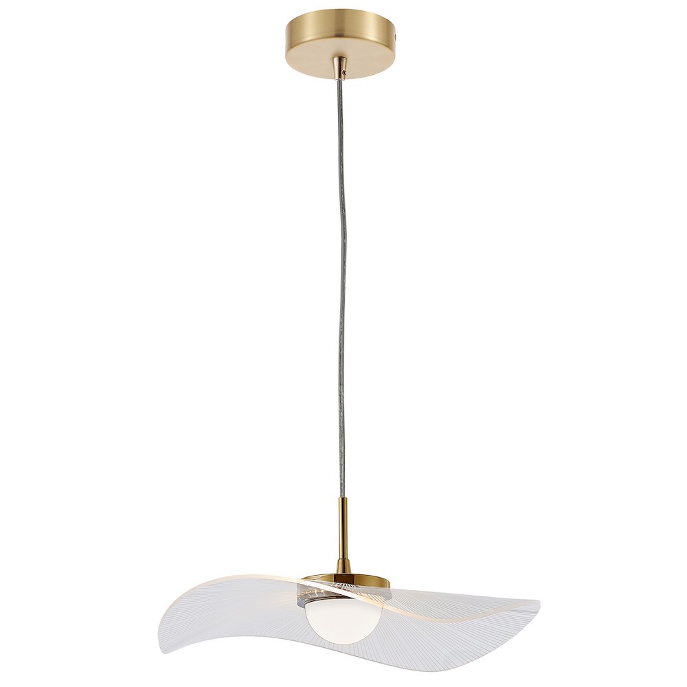 10W Pendant in Aged Brass w/ Clear and White Pinstripe Acrylic. Picture 1