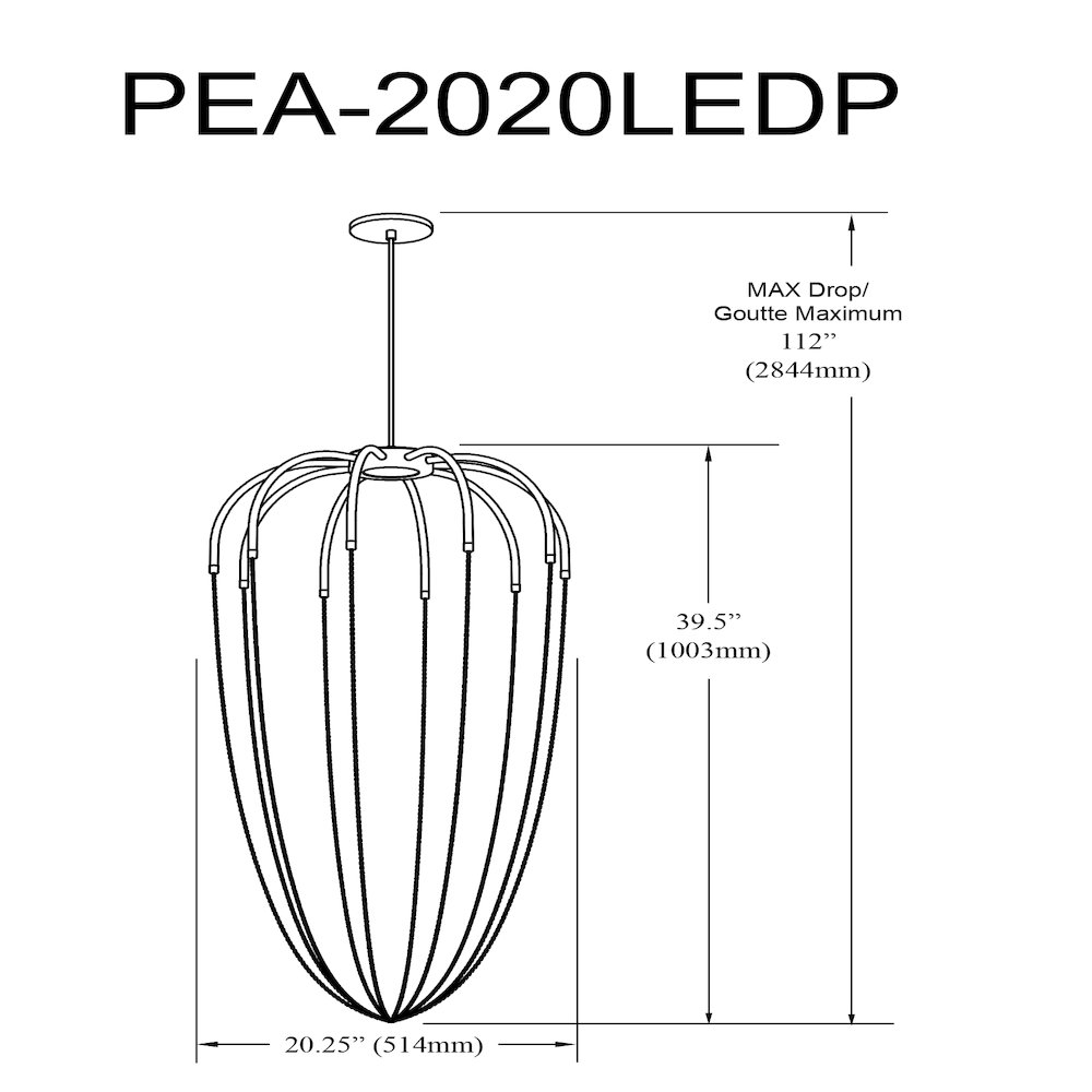 20W Pendant Matte Black with Hanging Chain. Picture 2
