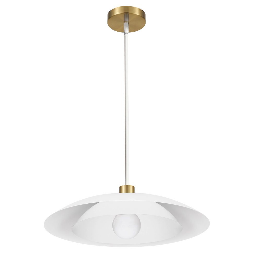 1 Light Pendant in Aged Brass w/ Matte White Metal Shade. Picture 1