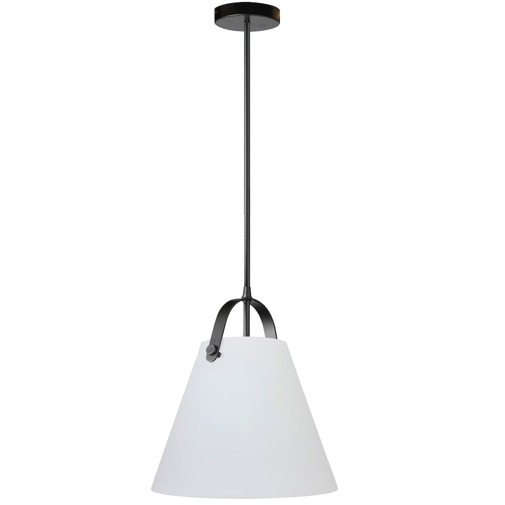 1 Light Pendant in Matte Black w/ Opal Glass. Picture 1
