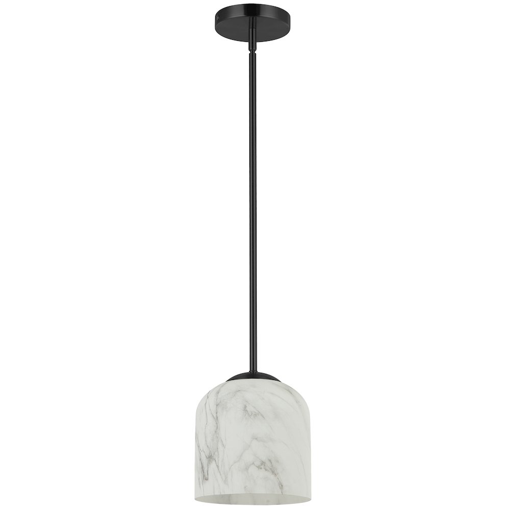 1 Light Pendant in Matte Black w/ Alabaster Glass. Picture 1
