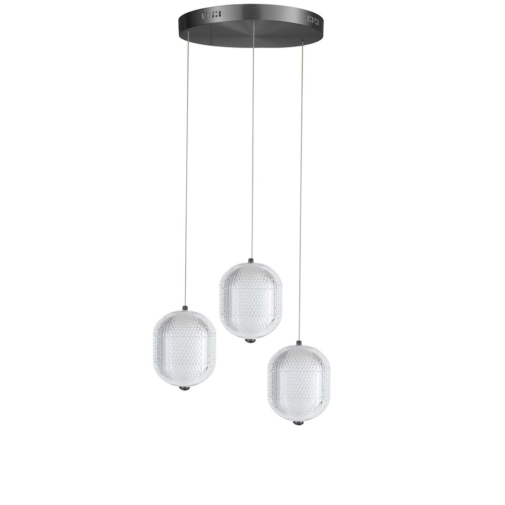21W Multi Light Pendant in Matte Black w/ Clear Pattern Acrylic. Picture 1