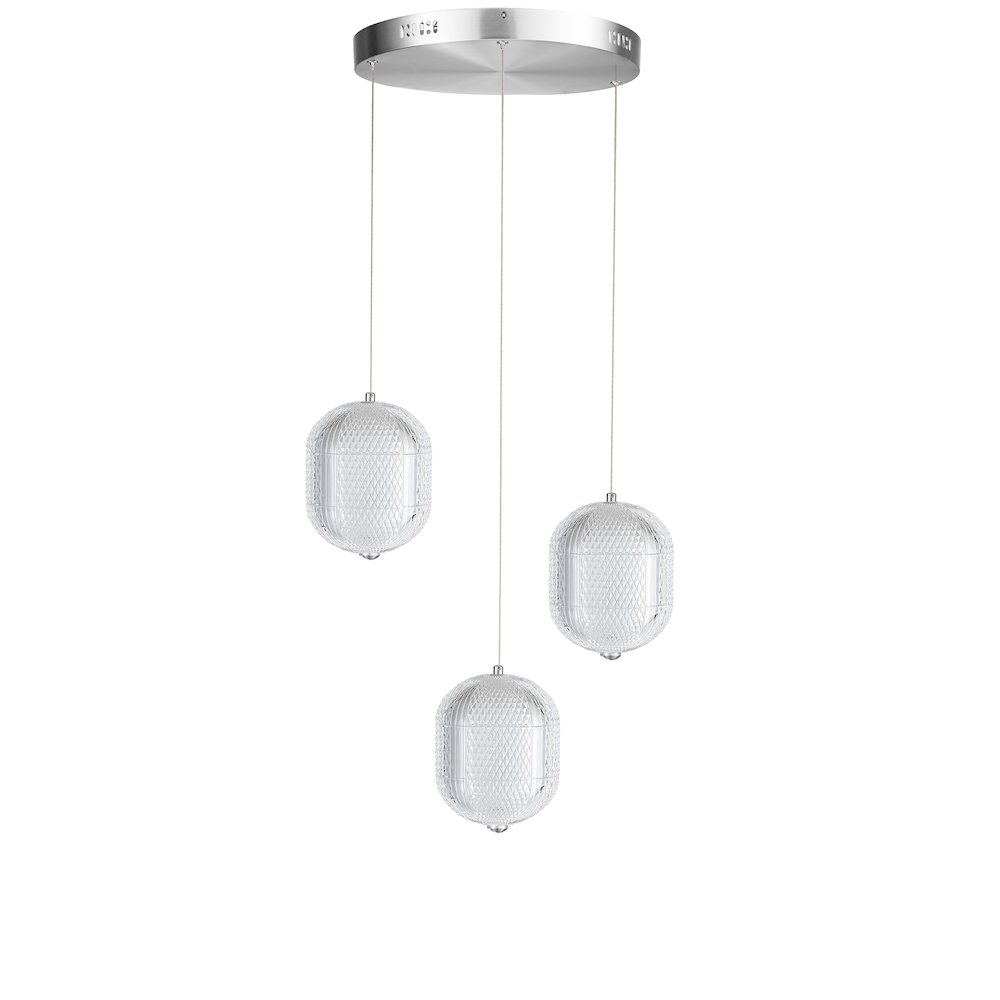 21W Multi Light Pendant in Polished Chrome w/ Clear Pattern Acrylic. Picture 1
