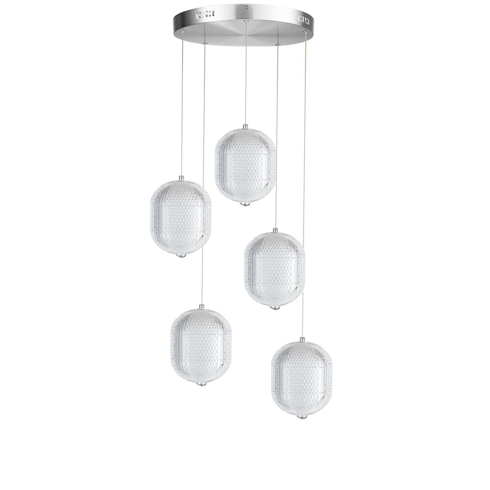 30W Multi Light Pendant in Polished Chrome w/ Clear Pattern Acrylic. Picture 1