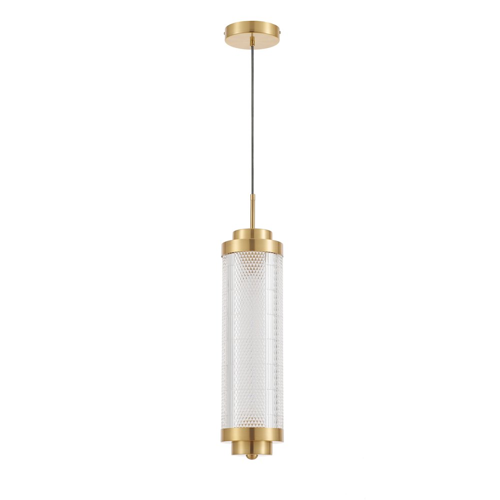 16W Pendant in Aged Brass w/ Clear Acrylic Diffuser. Picture 1