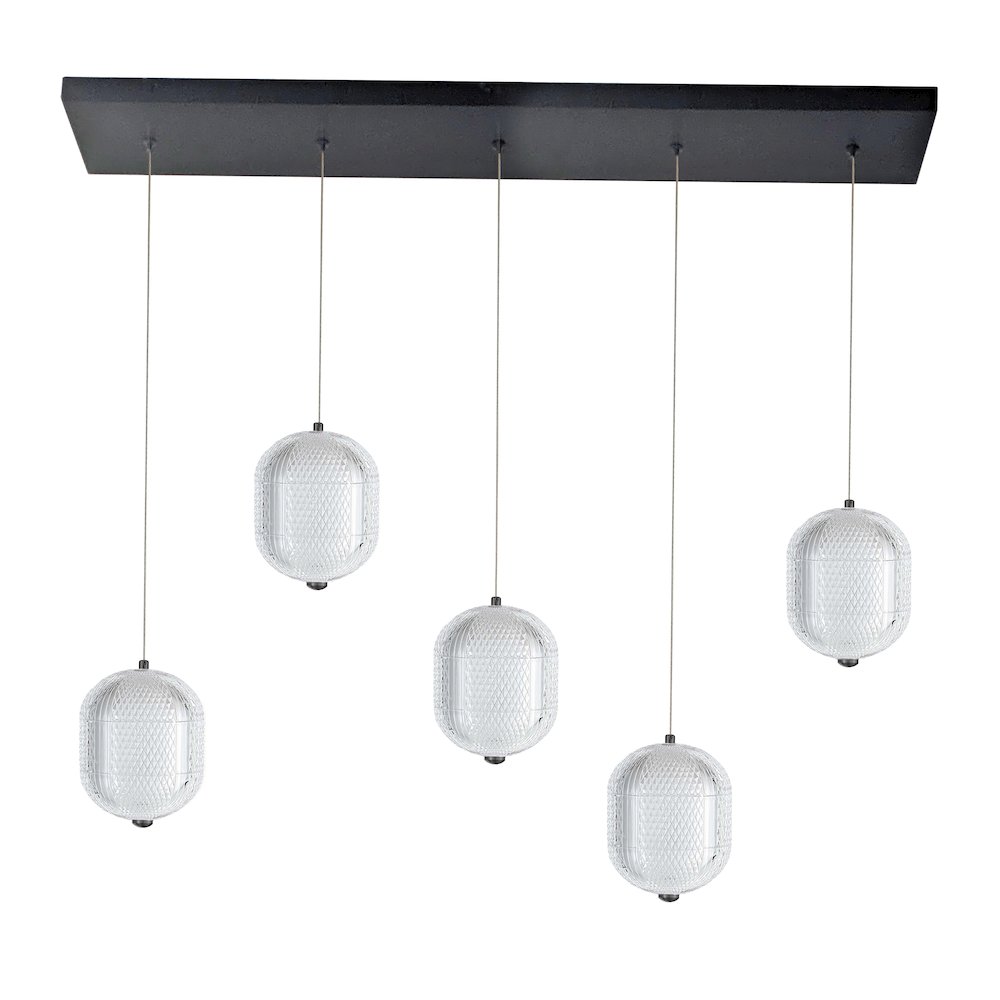 30W Horizontal Pendant in Matte Black w/ Clear Pattern Acrylic. Picture 1