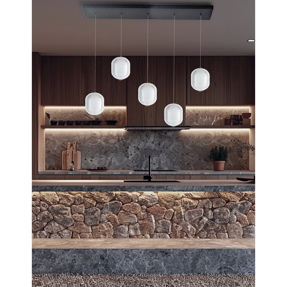 30W Horizontal Pendant in Matte Black w/ Clear Pattern Acrylic. Picture 3