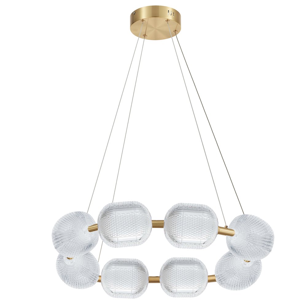 56W Chandelier in Aged Brass w/ Clear Pattern Acrylic. Picture 1