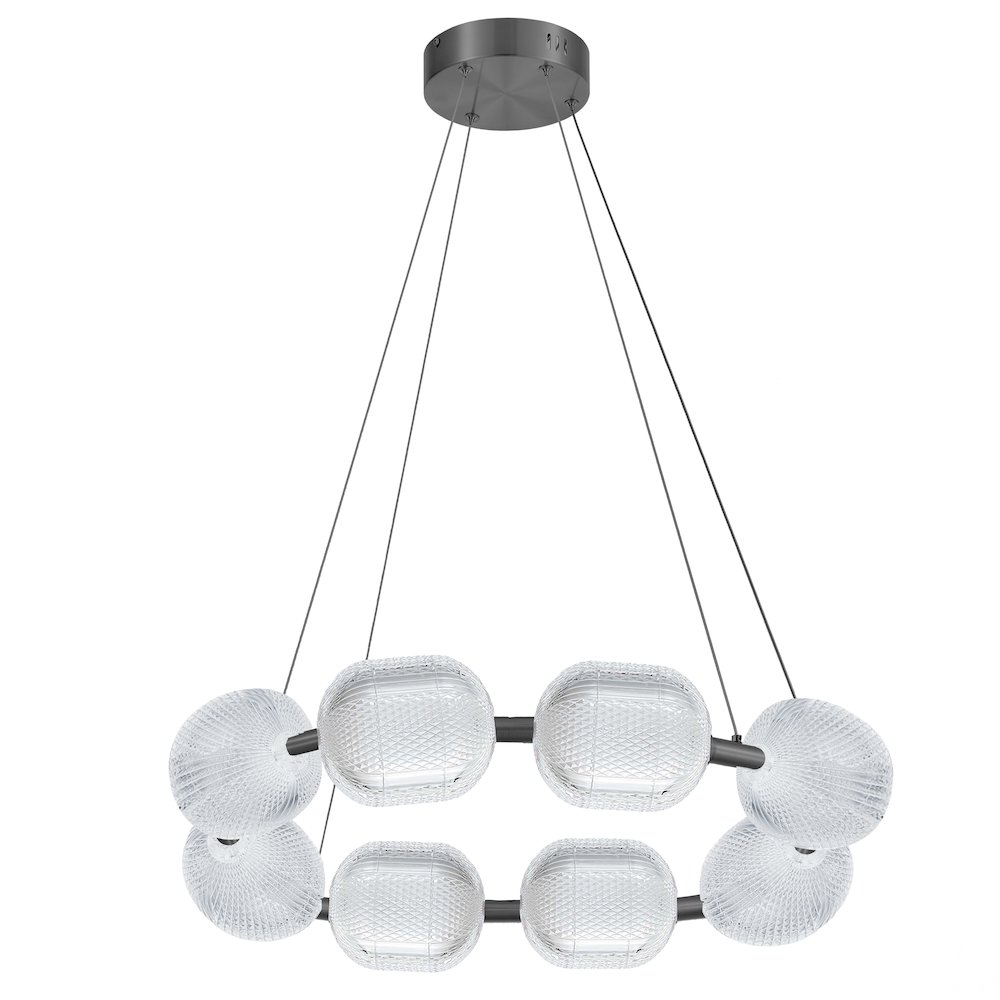 56W Chandelier in Matte Black w/ Clear Pattern Acrylic. Picture 1