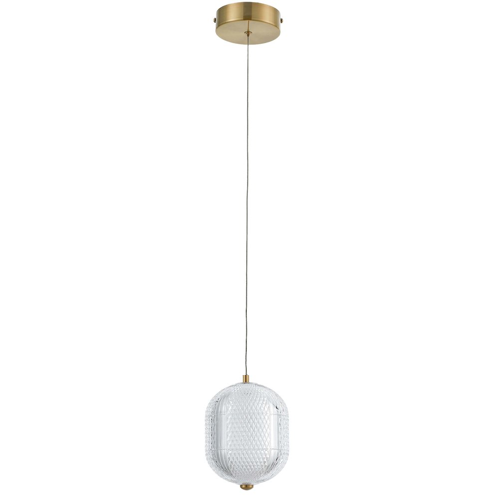8.5W Pendant Aged Brass with Clear Acrylic Diffuser. Picture 1