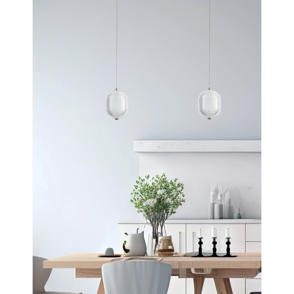 8.5W Pendant Aged Brass with Clear Acrylic Diffuser. Picture 3