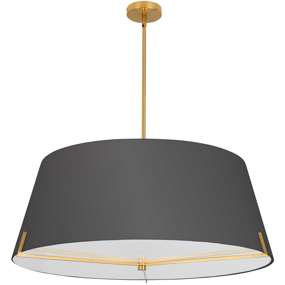 4 LT Incandescent Pendant, AGB, BK fabric shade. Picture 1
