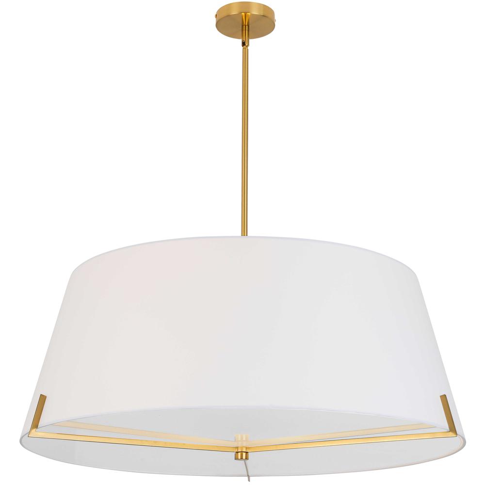 4 LT Incandescent Pendant, AGB, WH fabric shade. Picture 1