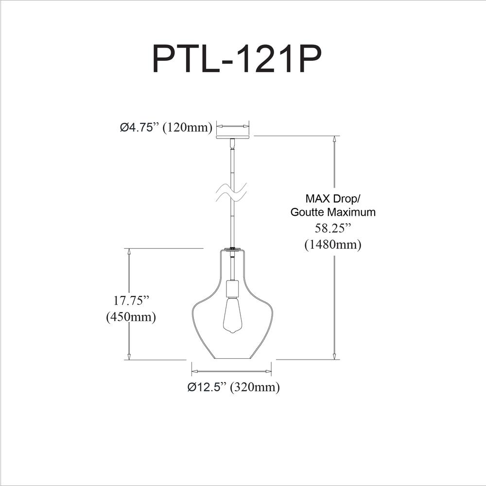 1LT Incandescent Pendant, MB, CLR Glass. Picture 2